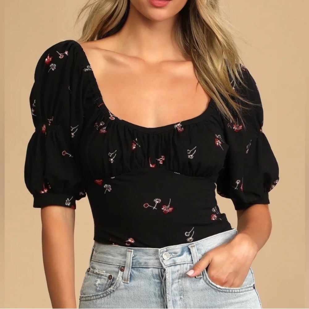 Free People black floral body suit